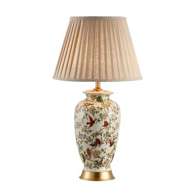 China Decorative Modern Chinese Style Retro Night Light Ceramic Table Lamp Decorative Modern Birds Flowers Ceramic Table Lamp for sale