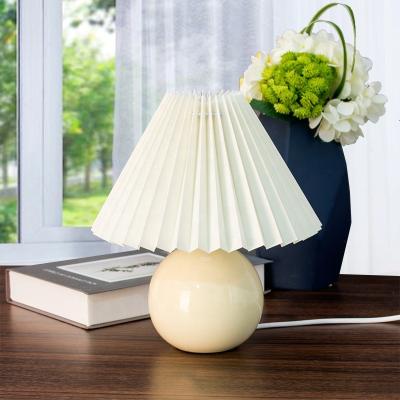 China European Vintage Girls Bedside Folding Fabric Lampshade Ceramic Base Table Lamp for sale