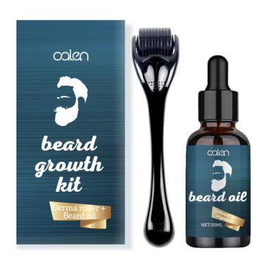 China No Greasy + Beard Growth Professional Customized Brand Beard Grooming Kit Organic Beard Growth Oil with Derma Roller for sale