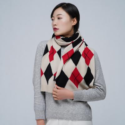 China Cashmere 100% supply real customization luxury cashmere scarf knitted intarsia lady cashmere scarf for sale