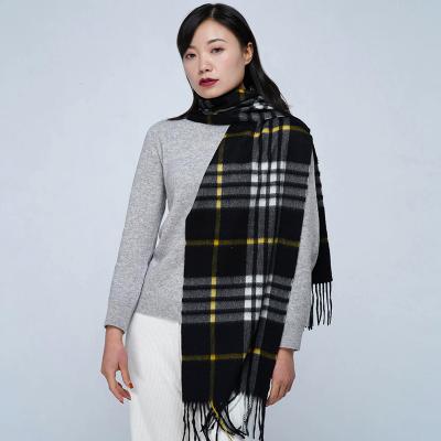 China Women's 100% Cashmere Scarf Woven Cashmere Plaid Scarf Convenient To Match Ladies Fashionable 100% Cashmere Woven Black Check Scarf for sale