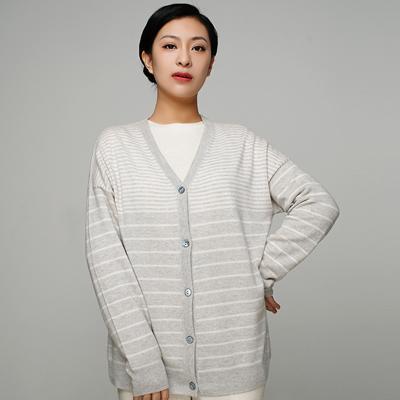 China Anti-wrinkle custom 100% cashmere fashion clothing striped cardigan for sale