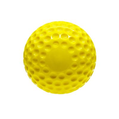 China Custom Logo PU Pitching Machine Dimpled Baseball 9 Inch PU Material Yellow Glossy for sale