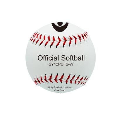 China PVC+PC Leather Core 12 Inch Outdoor Sports White Leather Game Softball Ball for sale