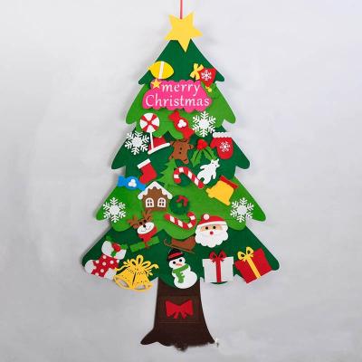 China Fabric Wall Hanging Christmas Gifts Felt Christmas Tree For Kids With Detachable Ornaments for sale