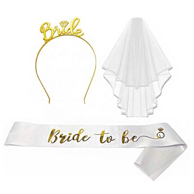 China Polyester Bachelorette Party Decorations Bride To Be Sash Tiara Veil Set Bridal Shower Kit for sale