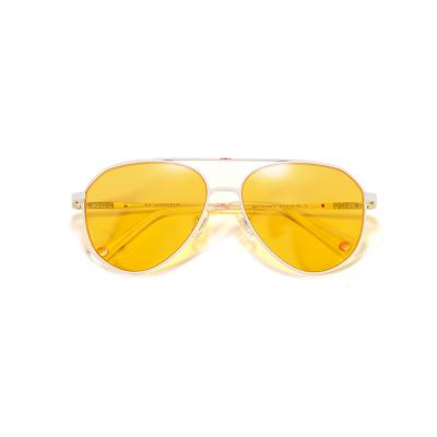 China Pilot Sunglasses Logo High Quality Sunglasses Custom Made Mens Fashion Yellow Lens New Fashion Sun Glasses for sale