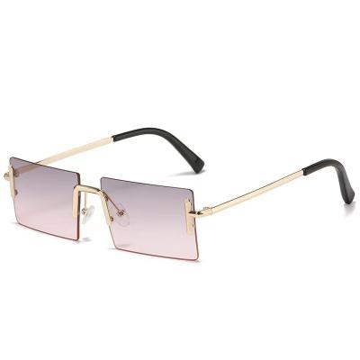 China Fashion sunglasses shape women man sunglasses brand design high quality classic metal rimless sunglasses for sale