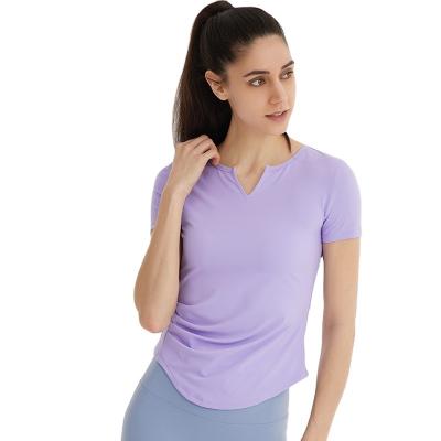 China New Women's Breathable T-shirt Tops Custom Logo Slim Yoga Short Sleeve Breathable Workout Running Round Neck Gym Quick Dry Sports for sale