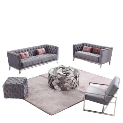 China Italy design velvet fabric modular sofa with leg silver luxury living room modern metal stainless steel gold sofa set interior for sale