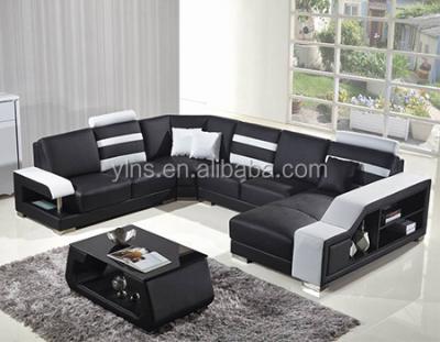 China Black Leather Lamp Sweden Style 5 Seat Living Room Love Sofa Set for sale