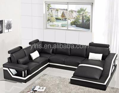 China With Wooden Seat European Style Part PU Black Leather Living Room Sofa Set for sale