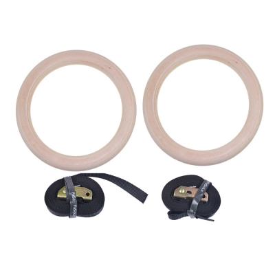 China Wholesale High Quality Strong Birch Wood Weight Lift Gymnastic Rings With Adjustable Straps for sale