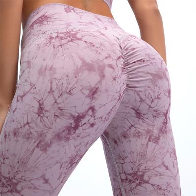 China Breathable Women Tiktok Tie Dye High Waisted Seamless Soft Stretch Butt Yoga Lifting Pants Contour Crac! crack! butt gym gaiters for sale