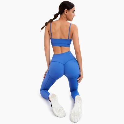 China Breathable wholesale yoga set crac! crack! Butt Fashion Casual Cross Neckline Yoga Suit Naked Breathable Fitness Gym Clothes Women for sale