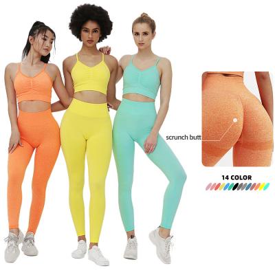 China 2022 Breathable Seamless Two Piece Set Yoga Leggings Ladies High Quality Gym Workout Clothing Sports Wear Women Fitness Clothing Sets for sale