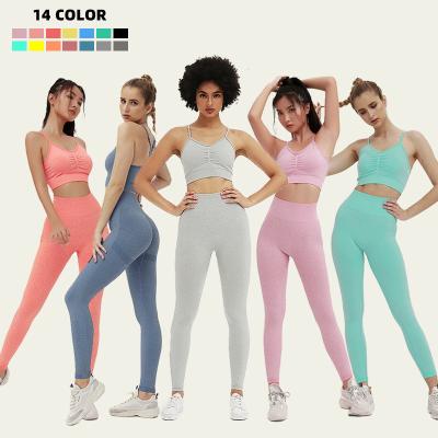 China New Arrival High Waisted Breathable Yoga Suit Sport Wear Squat Proof Butt Crack! crack! 2 Piece Women's Active Wear Yoga Seamless Leggings Set for sale