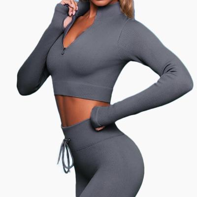 China Wholesale High Quality Women's Breathable Zipper Sports Tops Tight-Fitting Seamless Knitted Long Sleeve Yoga Tops Fitness Running Training Coat for sale