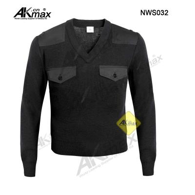 China V neckline anti-pilling military uniform black army sweater for sale