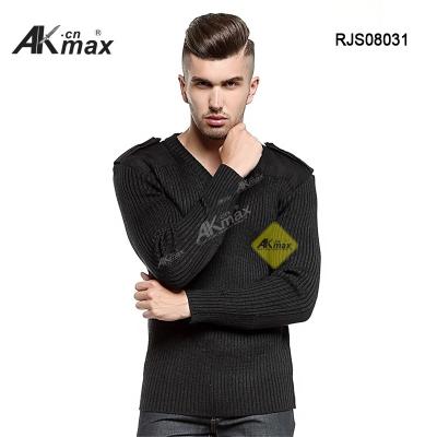 China Anti-pilling Acrylic Army Woolen Pullover Black V-Neck Military Uniform Commando Sweater for sale