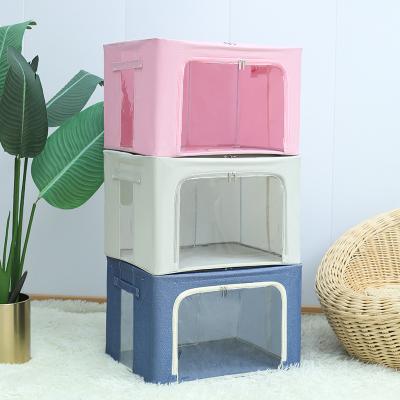 China Viable Large Cloth Storage Bins Window 66L Clothing Toy Oxford Cloth Household Storage Transparent Box for sale