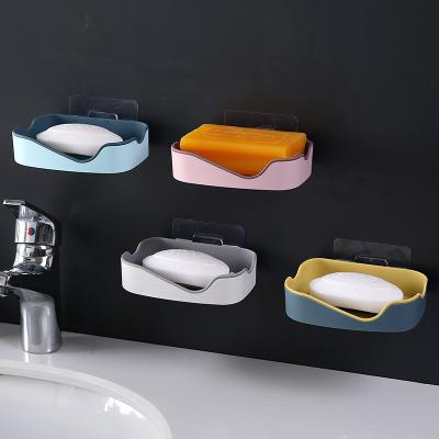 China Awopzzy Viable Contrast Color Bathroom Soap Double-Layer Rack Traceless Hook Soap Free Punch Strong Storage Box for sale