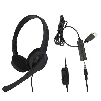 China Headband professional call center USB earphone wired headsets with volume control mute used earphone for skype and conference stydying for sale