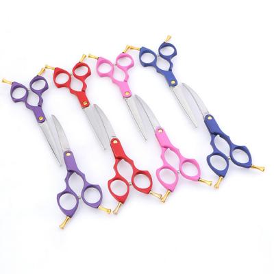 China Carbon Content 1.0-1.2% Stylist Barber Salon Leather Bag Chunker 6.0 Inch Curved Blade Cat Dog Grooming Pet Craft Scissors for sale