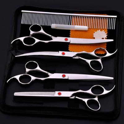 China Thinning Scissors 7 Inch Thinner Pet Curved Bending Scissors Grooming Set 4 Pieces Logo Barber Scissors Custom for sale