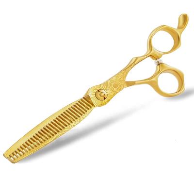 China Beautiful Pattern High Grade Sweden Damascus Steel Thinning Scissors Professional Salon Barber Scissors for sale