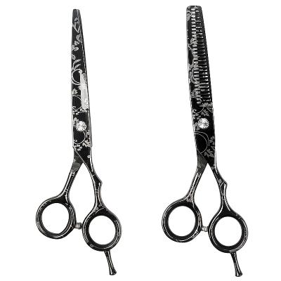 China Thinning Scissors 6 Inch Flower 9CR Stainless Steel Black Japanese Hair Cutting Shears Thinning Scissors For Hair Cutting for sale