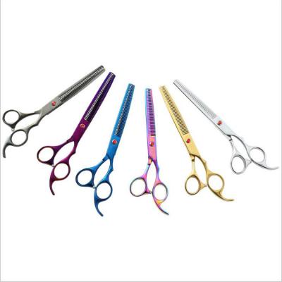 China Double Curve Scissors 2 in 1 7 Inch Straight Handle Thinning Curved Haircut Pet Grooming Thinner Japanese Steel Blunt Scissors for sale