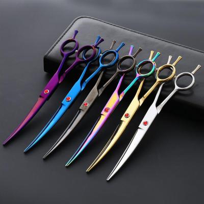 China Double Curve Scissors 2 in 1 7 Inch Japanese Stainless Steel Blunt Straight Thinning Curved Hair Cutting Grooming Pet Scissors for sale