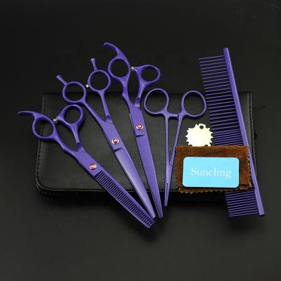 China 7 Inch Violet Japanese Stainless Steel Dog Hair Thinning Scissors Grooming Barber Scissors Set for sale