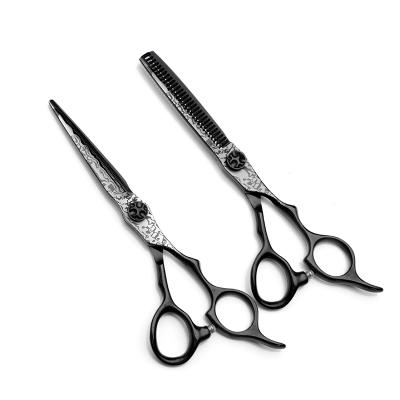 China 6 Inch Straight Blade Offset Thinning Scissors Handle Beautiful Black Hairdressing Hairdresser's Scissors for sale