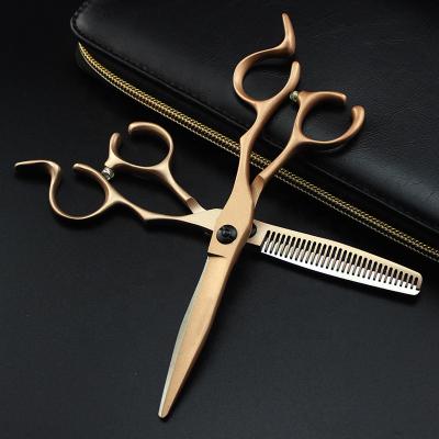 China Rose Gold Hair Salon Cutting Scissors 6 Inch Thinning And Thinning Shears 440 Steel Barber Scissors for sale