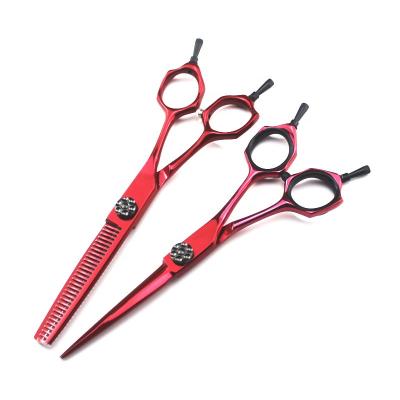 China Thinning Scissors 6 Inch High Grade Japan Stainless Steel Hair Salon Red Thinning Cutting Scissors Barber Hair Cutter for sale