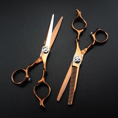 China Thinning Scissors 5.5 Inch Stainless Steel Hairdressinig Barber Scissors Set Champagne Gold Japan 440C for sale