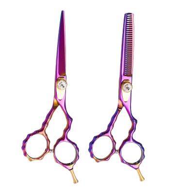 China Thinning Scissors 5.5 Inch 440C Blade 440C Stainless Steel Purple Straight Shears Barber Hair Cutting Thinning Scissors for sale