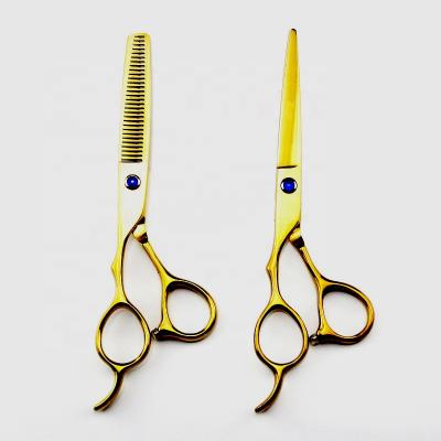 China 6.0 Inch Golden Left Handed Cutting Thinning Scissors Thinning Blunt Tip High Quality Hair Dressing Scissors for sale