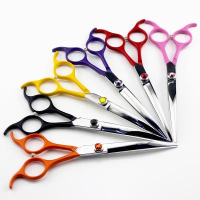 China 6.5 Inch 2-IN-1 Japan Stainless Steel Hair Cutting Diamond Screw 9cr13 Salon Scissors Curved Shear For Pet Grooming for sale