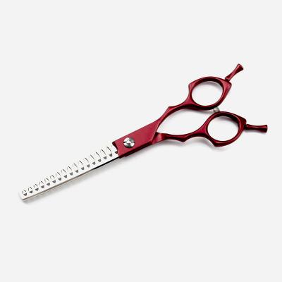 China 440c Dog Groomer 6.5 Inch Red Straight Blunt Hair Shear Chinese Stainless Thinning Scissors for sale