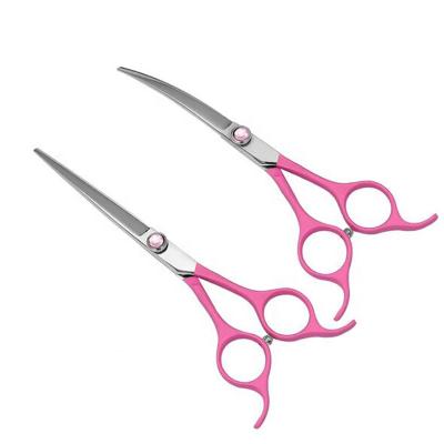 China Thru 2-IN-1 6.5 Inch 9CR Pet Shears Straight Cut and Curved Professional Pet Grooming Scissors for sale