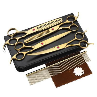 China Thinning Scissors 7 Inch Gold Stainless Steel Professional Japanese Pet Hair Grooming Scissors Sets for sale