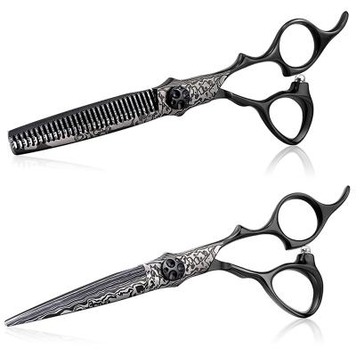 China 6 Inch Barber Hairdressing Damascus Japan Steel Black Hair Thinning Scissors Hairdresser Cutting Thinning Scissors for sale