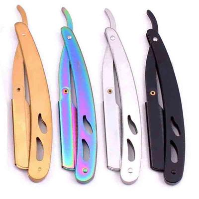 China Single Blade Stainless Steel Metal Handle Safety Folding Straight Edge Single Blades Barber Shaving Razor for sale