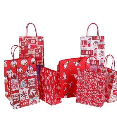 China Amazon Christmas Gift Paper Bag Packaging Red Handbag Tote Bag Kraft Paper Bag Recyclable Storage Gift Bag for sale