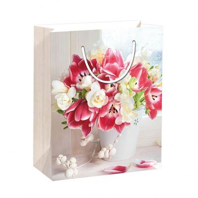 China Factory Recyclable Wholesale Three Different Size Boutique Flower Gift Box Tote Pot Paper Bag for sale