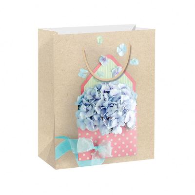 China Recyclable Square Flower Kraft Paper Bag Bottom Handle Cosmetics Gift Shopping Bag for sale