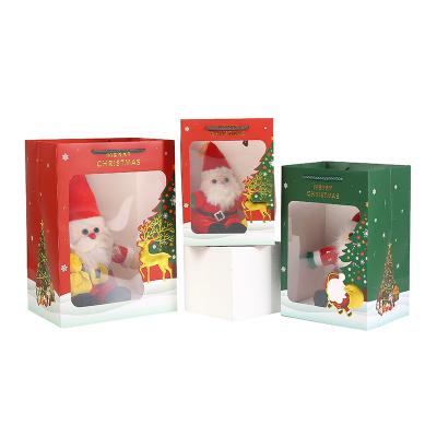 China Recyclable New Christmas Gift Bag Window Transparent Christmas Eve Tote Bag Apple Packaging Paper Bag for sale